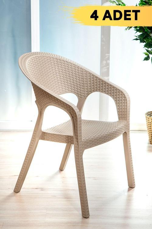 4 Adet Garden Cappucino Sandalye Balkon Bahçe Teras