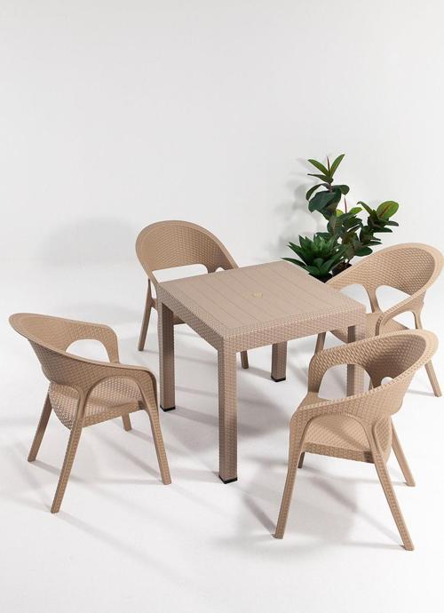 Garden Rattan Cappucino Masa Takımı Bahçe&Balkon - 1 Masa 4 Sandalye