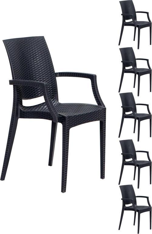 6 Adet Rattan Lüx Antrasit Sandalye Balkon Bahçe Teras