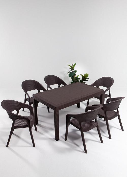 Kahverengi Garden Large Rattan Masa Takımı