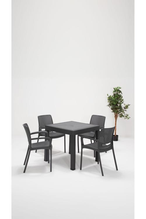 Rattan Lüx 80X80 Bahçe&Balkon&Teras Masa Seti - Antrasit