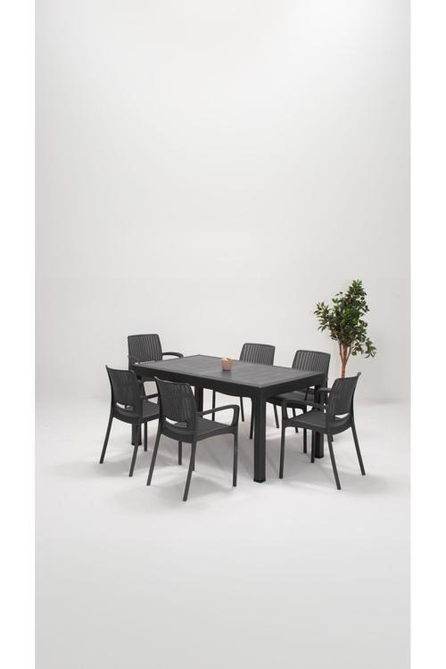 Rattan Lüx 90X150 Bahçe&Balkon&Teras Masa Seti - Antrasit
