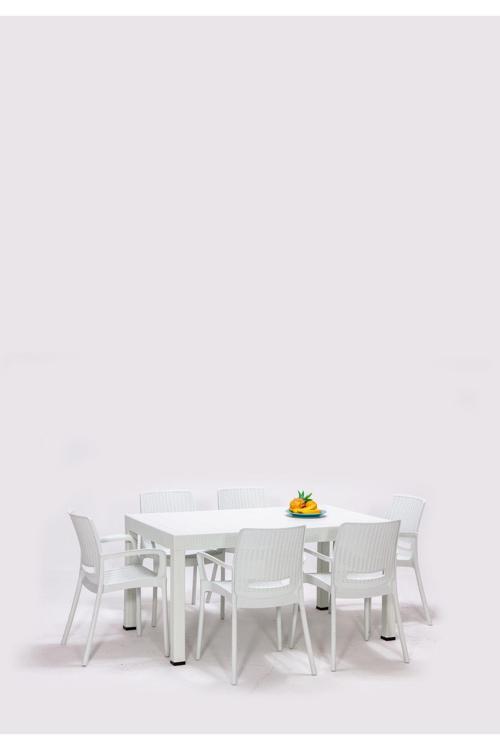 Rattan Lüx Dikdörtgen Beyaz Masa Takımı Bahçe&Balkon