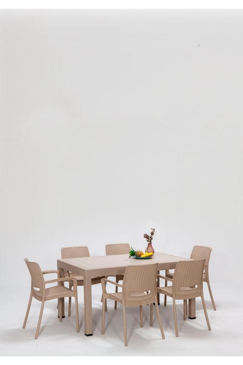 Rattan Lüx Dikdörtgen Cappucino Masa Takımı Bahçe&Balkon