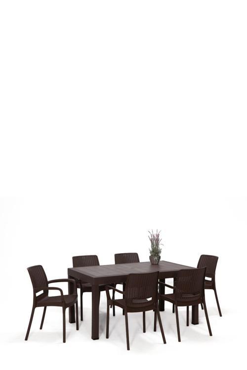 Rattan Lüx Dikdörtgen Kahve Masa Takımı Bahçe&Balkon