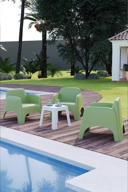 Şile Bahçe Balkon Teras 1/1/1/S Minderli Bahçe Mobilyası Çay Seti - Yeşil