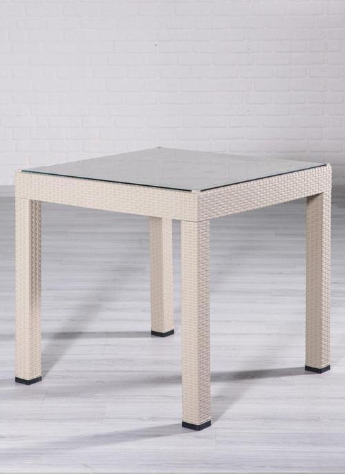Rattan 80X80 Camlı Cappucino Masa - Bahçe&Balkon&Teras