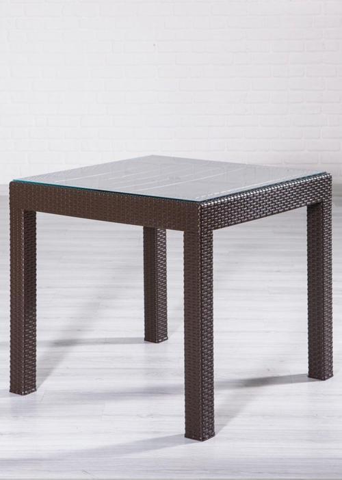 Rattan 80X80 Camlı Kahve Masa - Bahçe&Balkon&Teras