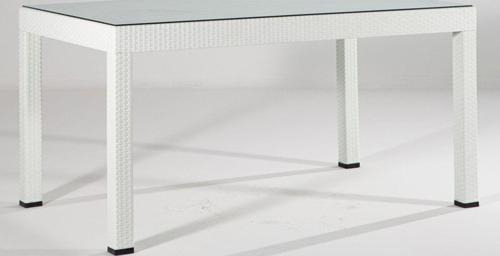 Rattan 90X150 Camlı Beyaz Masa - Bahçe&Balkon&Teras