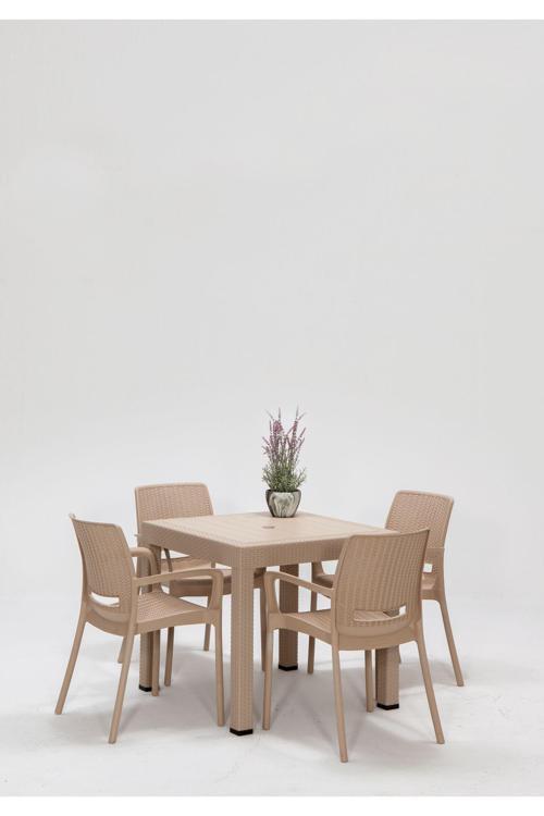 Rattan Cappucino Kollu 4 Sandalye Masa Takımı - Bahçe&Balkon&Teras