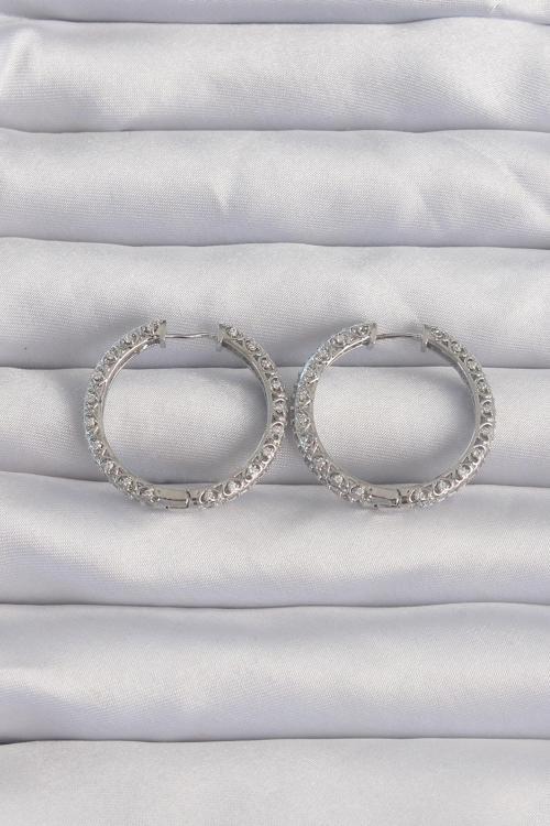 Pirinç Gümüş Renk Zirkon Taşlı Motifli Halka Küpe - EBJ240820W26682