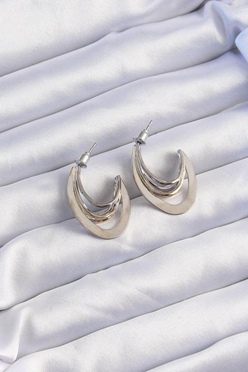 Pirinç Gold Gümüş Renkli Düz Plaka Halka Küpe - EBJ240820W26592