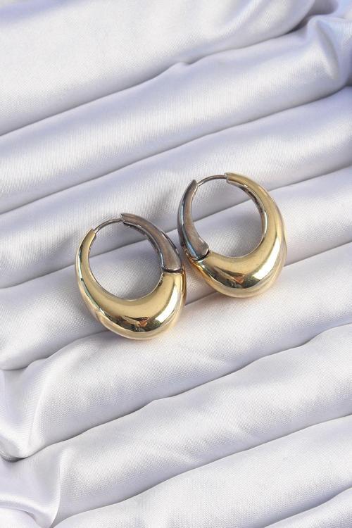 Pirinç Gold Gümüş Renkli Oval Bombeli Küpe - EBJ240820W26584