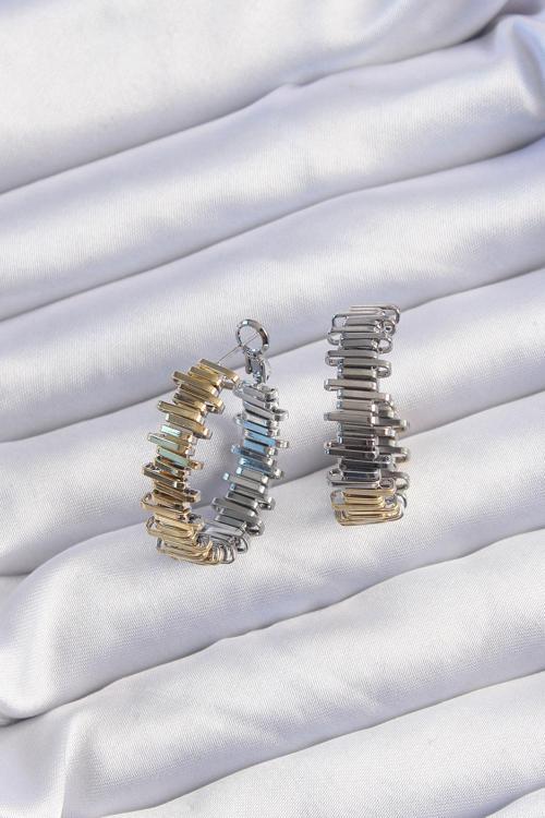 Pirinç Gold Gümüş Renkli Tırtıklı Halka Küpe - EBJ240820W26591