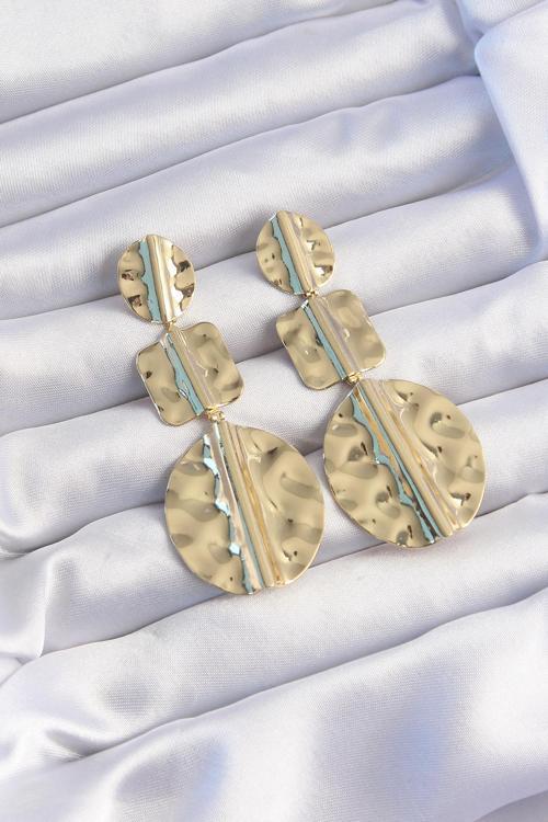 Pirinç Gold Renk Geometrik Ezme Plaka Küpe - EBJ240820W26607