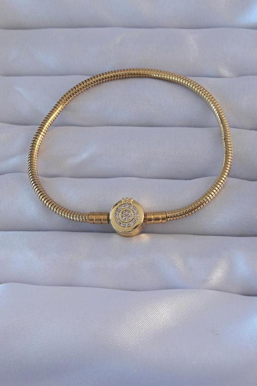 Pirinç Gold Renk Zirkon Taşlı Charm Bileklik - EBJ240820W26569