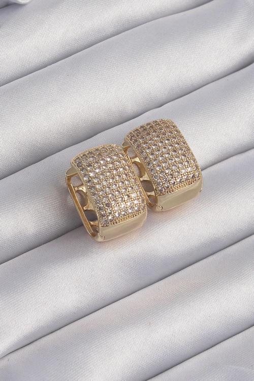 Pirinç Gold Renk Zirkon Taşlı Minimal Halka Küpe - EBJ240820W26540