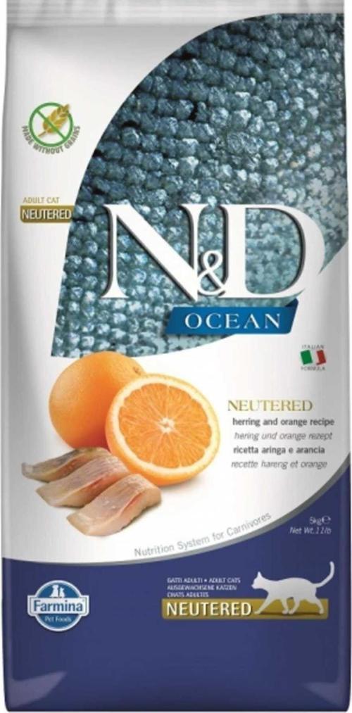 Ocean Tahılsız Ringa Balığı Ve Portakallı Kısırlaştırılmış Yetişkin Kedi Maması 5 kg