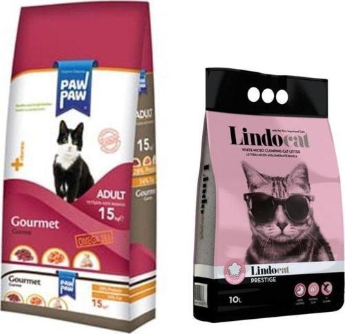 Gourmet Yetişkin Kedi Maması 15 Kg + Lindocat Bebek Pudralı Ince Taneli Topaklaşan Kedi Kumu