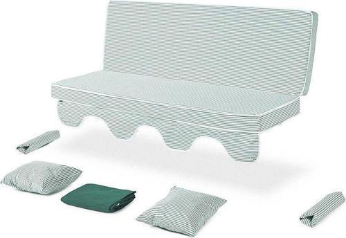 Salıncak Minder Takımı 2 Kişilik (Süngerli) -Minder: Yeşil Çizgili Tente: Yeşil