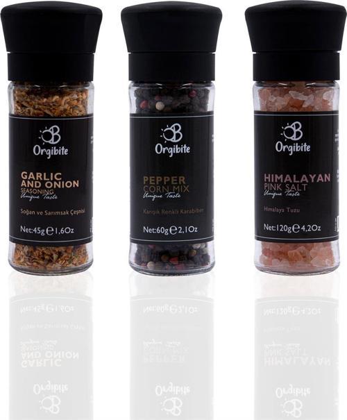 3'lü Baharat Set  Sarımsak Çeşnişi, Renkli Karabiber ve Himalaya Tuzu