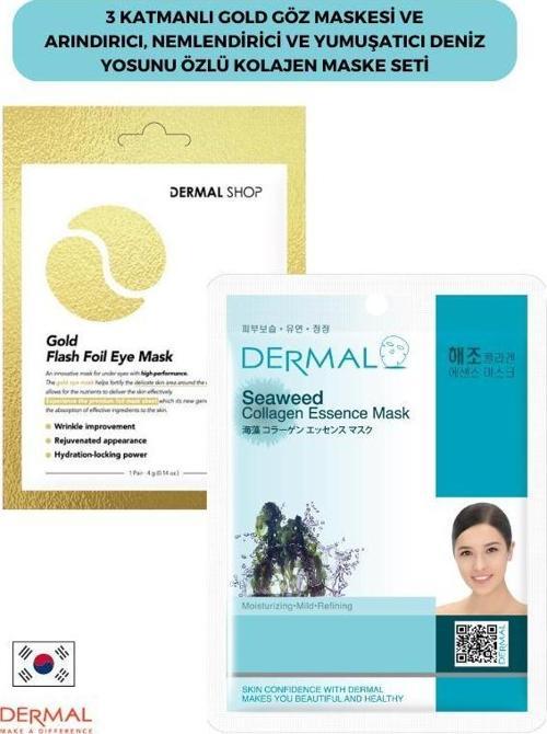 3 Katmanlı Gold Göz Maskesi ve Nemlendirici Yumuşatıcı Deniz Yosunu Özlü Kolajen Maske