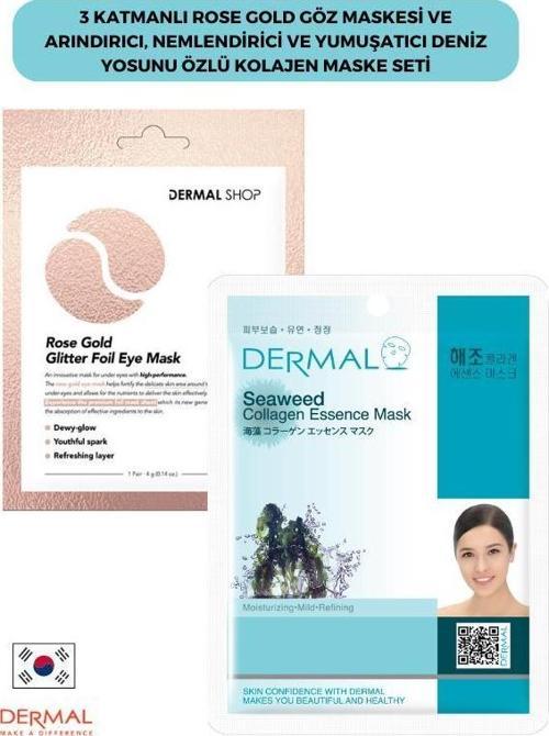 3 Katmanlı Rose Göz Maskesi ve Nemlendirici Yumuşatıcı Deniz Yosunu Özlü Kolajen Maske