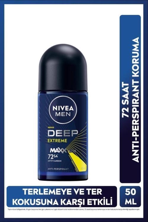 Men Erkek Roll-on Deodorant Deep Extreme 50ml, 72 Saat Anti-perspirant Ter Koruma, Yeni Enerji