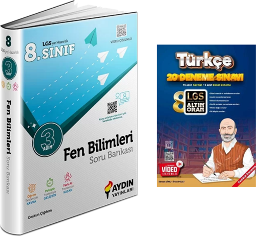 Aydın Yayınları 8.sınıf 3 Adım Fen Bil. Soru Bankası &  8.sınıf Türkçe 20 Deneme