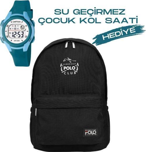 Çocuk Kol Saati Hediyeli Cambridge Polo Club Büyük Kapasiteli Çocuk Okul Çantası CPC.3022.C001