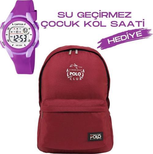 Çocuk Kol Saati Hediyeli Cambridge Polo Club Büyük Kapasiteli Çocuk Okul Çantası CPC.3022.C003
