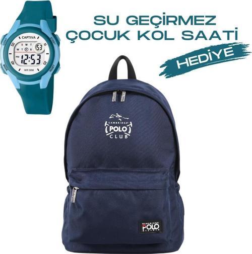 Çocuk Kol Saati Hediyeli Cambridge Polo Club Büyük Kapasiteli Çocuk Okul Çantası CPC.3022.C011
