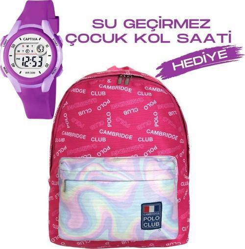 Çocuk Kol Saati Hediyeli Cambridge Polo Club Büyük Kapasiteli Çocuk Okul Çantası CPC.4010.C0026