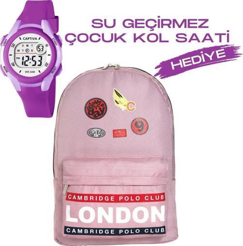 Çocuk Kol Saati Hediyeli Cambridge Polo Club Büyük Kapasiteli Çocuk Okul Çantası CPC.4013.C0026