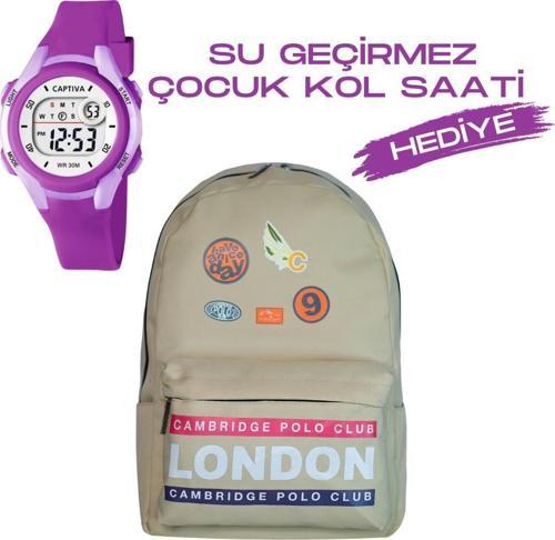 Çocuk Kol Saati Hediyeli Cambridge Polo Club Büyük Kapasiteli Çocuk Okul Çantası CPC.4013.C031