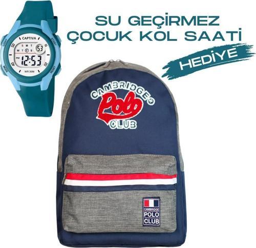 Çocuk Kol Saati Hediyeli Cambridge Polo Club Büyük Kapasiteli Çocuk Okul Çantası CPC.4039.C011