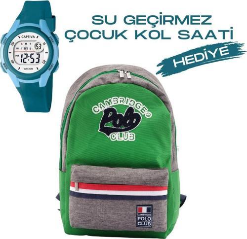 Çocuk Kol Saati Hediyeli Cambridge Polo Club Büyük Kapasiteli Çocuk Okul Çantası CPC.4039.C032