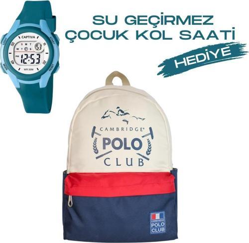 Çocuk Kol Saati Hediyeli Cambridge Polo Club Büyük Kapasiteli Çocuk Okul Çantası CPC.C3015