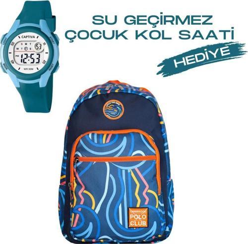 Çocuk Kol Saati Hediyeli Cambridge Polo Club Büyük Kapasiteli Çocuk Okul Çantası CPO.4092.C011