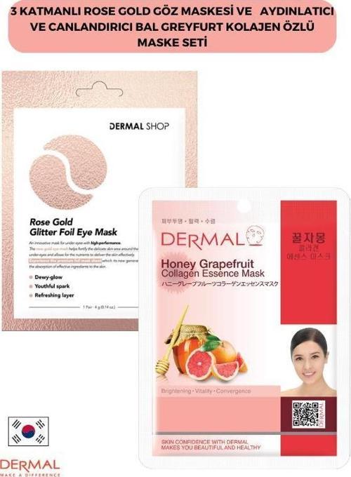 3 Katmanlı Rose Gold Göz Maskesi ve  Aydınlatıcı Ve Canlandırıcı Bal Greyfurt Kolajen Özlü Maske Seti