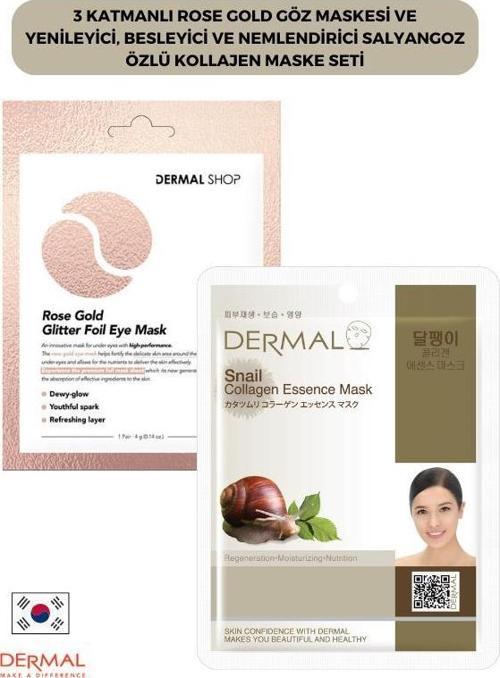 3 Katmanlı Rose Gold Göz Maskesi ve Yenileyici, Besleyici Ve Nemlendirici Salyangoz Özlü Kolajen Maske Seti