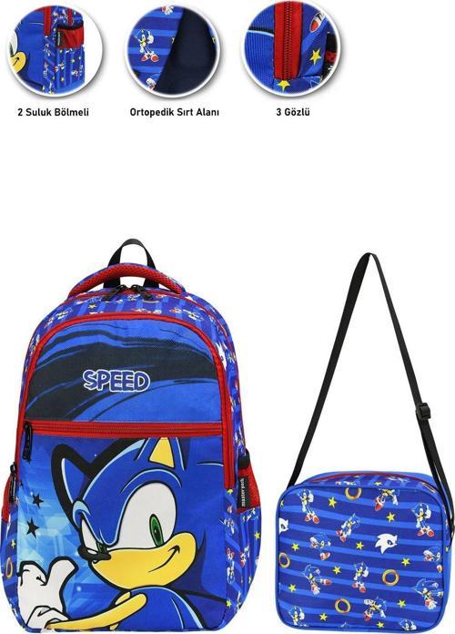 3 Gözlü Speed Sonic Okul Çantası + Beslenme - Sonic Çanta İlkokul Çantası Sırt Çantası