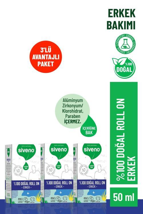 %100 Doğal Roll-On Erkek Deodorant Ter Kokusu Önleyici Bitkisel Leke Bırakmayan Vegan 50 ml X 3 Adet