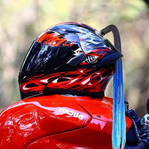 Tex Kask Süsü 4 Motosiklet Bisiklet Ve Kayak Kask Süsü Örgü At Kuyruğu Saç Koyu Açık Mavi