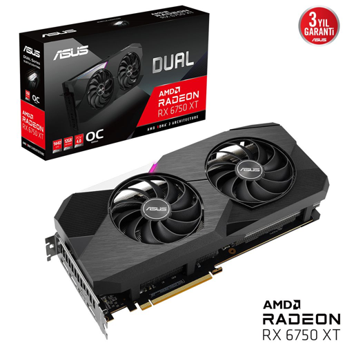 DUAL-RX6750XT-O12G, 12Gb, 192Bit, GDDR6, 1xHDMI, 3xDP, GAMING Ekran Kartı