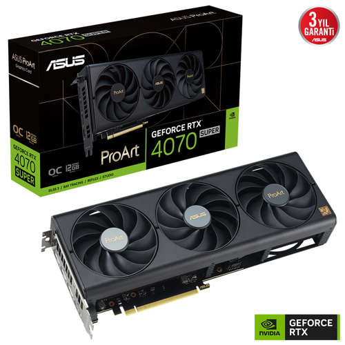 PROART-RTX4070S-O12G, 12Gb, 192Bit, GDDR6X, 1xHDMI, 3xDP GAMING Ekran Kartı