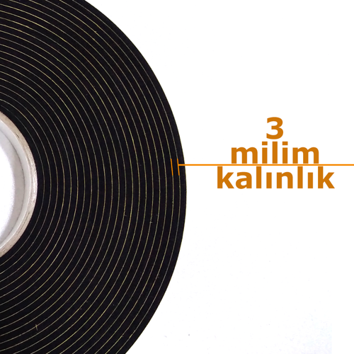 Kapı Pencere İzolasyon Bandı Yapışkan Sünger 3 mm Kalınlık 15 mm Genişlik 10 Metre Uzunluk / EPDM-3*15