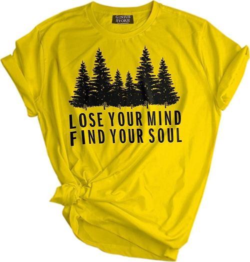Unisex Baskılı Tişört Outdoor Normal Kalıp Tshirt Sarı Lose Your Sarı M