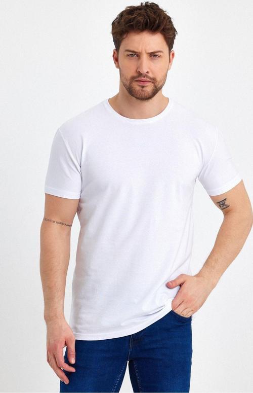 Erkek Bisiklet Yaka Basic Beyaz Tişört Beyaz Xl