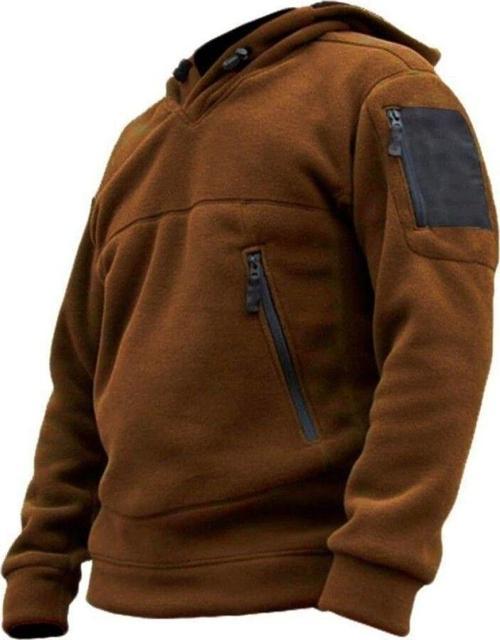 Erkek Polar Outdoor Kapşonlu Kombat Tactical Cepli Polar Kahverengi S